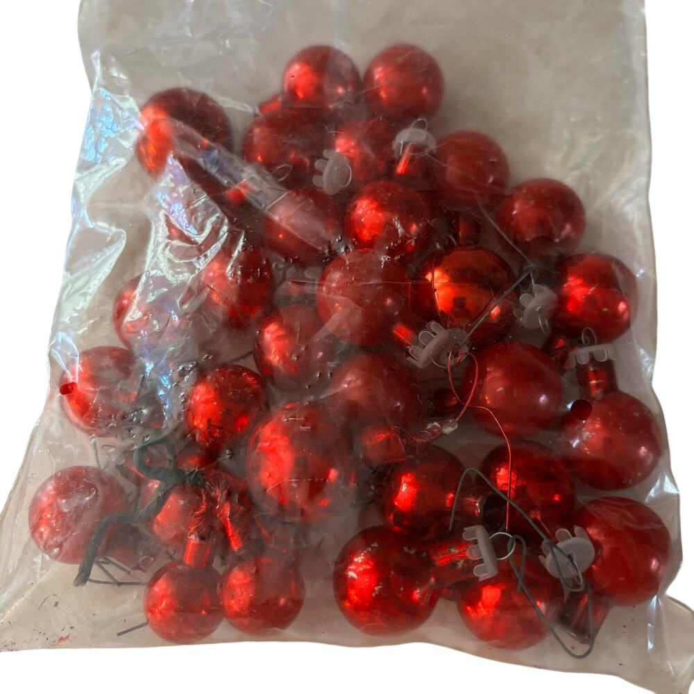 Bag lot of 25+ vintage red glass miniature ball ornaments as found 1” diameter